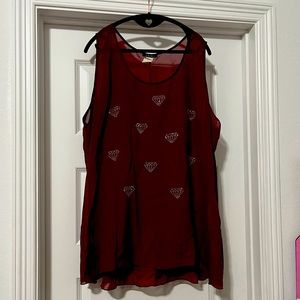 Deb brand, maroon chiffon sleeveless blouse with diamond shaped bling, size 2x